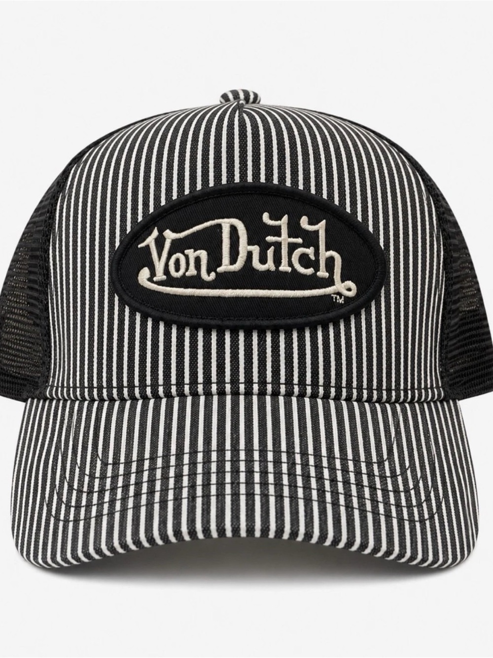 🆕 Von Dutch Black & White Pinstripe Trucker Hat Logo Snapback Cap BNWT